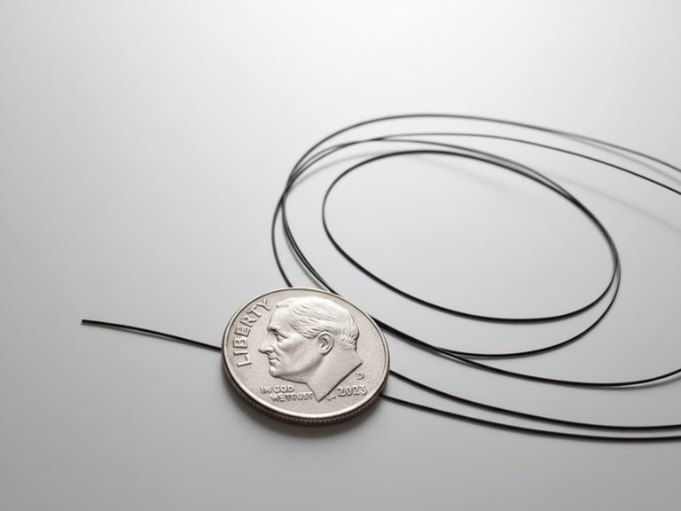 black miniature coax next to a dime for scale