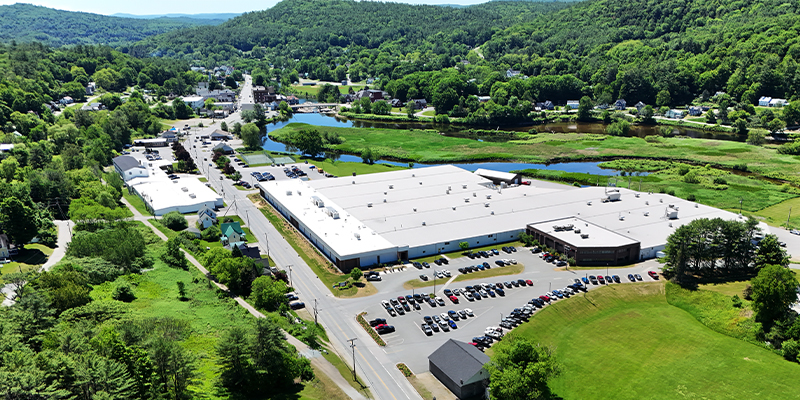 Aerial view of New England Wire Technologies campus in Lisbon, NH